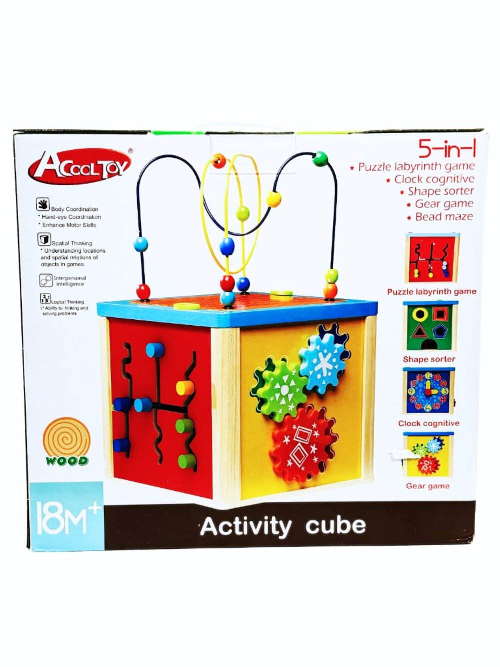 Wooden Activity Cube for Kids, 5-in-1 Montessori Baby Learning Toy - Picture 6 of 13